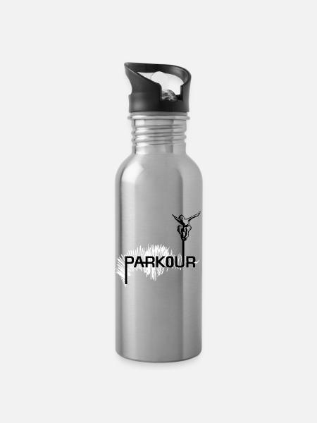 Parkour Ninja - black-white - Trinkflasche mit integriertem Trinkhalm - Lightsilver