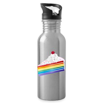 Stück Regenbogen Kuchen mit Sahne und Kirsche - Trinkflasche mit integriertem Trinkhalm - Lightsilver - Rechts