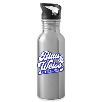 Blau & Weiss ein Lebenlang | Farben änderbar - Trinkflasche mit integriertem Trinkhalm - Lightsilver - Rechts