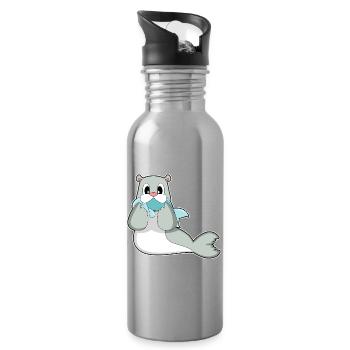 Seal Fish - Water bottle with straw - silver - Right
