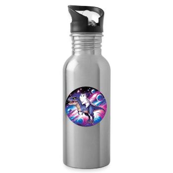 Kosmos-Tierreiter: Katze auf Dino - Trinkflasche mit integriertem Trinkhalm - Lightsilver - Rechts
