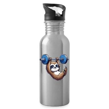 Sloth Dumbbell Pull-Up Workout Funny - Water bottle with straw - silver - Right
