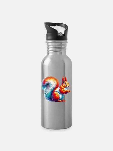 Eichhörnchen - Trinkflasche mit integriertem Trinkhalm - Lightsilver