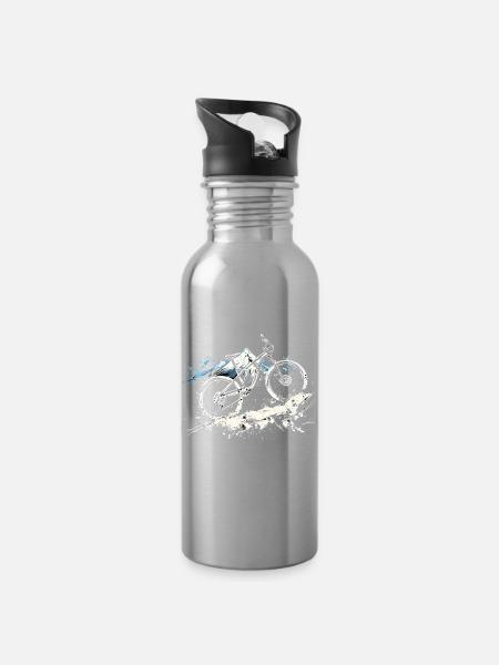 Mountainbiking Illustration - Trinkflasche mit integriertem Trinkhalm - Lightsilver