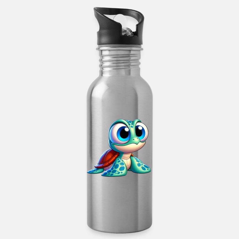 Schildkröte - Trinkflasche mit integriertem Trinkhalm - Lightsilver