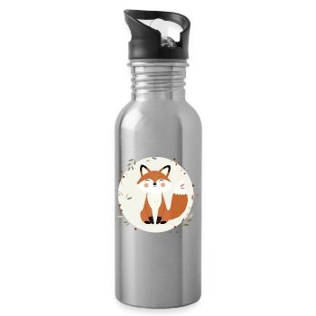 Smiling Fox – Playful Nature Illustration - Water bottle with straw - silver - Right