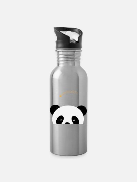 Träumender Panda mit Sternschnuppe - Trinkflasche mit integriertem Trinkhalm - Lightsilver