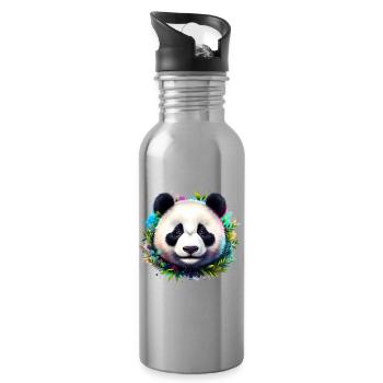 Panda - Gourde avec paille intégrée - argent clair - Droite
