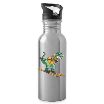 Tyrannosaurus Skier Sports d’hiver - Gourde avec paille intégrée - argent clair - Droite