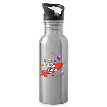 L’astronaute et la fusée rouge dans l’espace. - Gourde avec paille intégrée - argent clair - Droite