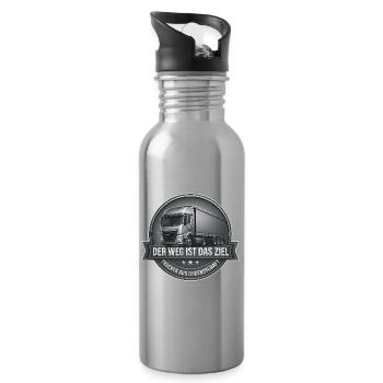 Vehicle design with slogan and truck motif - Water bottle with straw - silver - Right