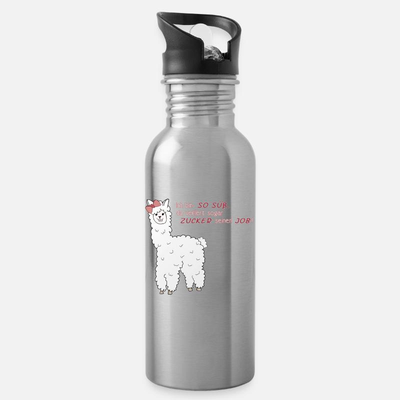 Süßes Alpaka - Trinkflasche mit integriertem Trinkhalm - Lightsilver