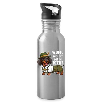 Wuff, wo ist mein Bier ? - Trinkflasche mit integriertem Trinkhalm - Lightsilver - Rechts