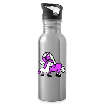2 Mignon Chevaux Enfant Famille Maman Papa Maman Père - Gourde avec paille intégrée - argent clair - Droite