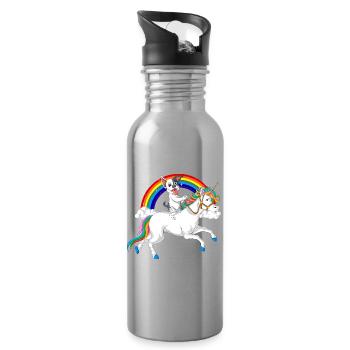 Französische Bulldogge Reiten Einhorn - Trinkflasche mit integriertem Trinkhalm - Lightsilver - Rechts