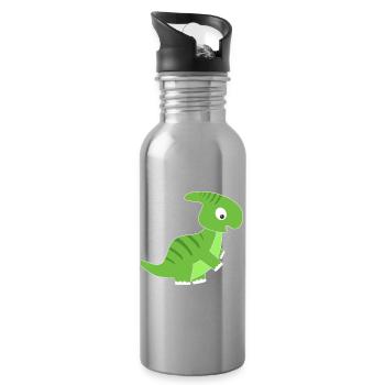 Grüner Dinosaurier Kinderdesign - Trinkflasche mit integriertem Trinkhalm - Lightsilver - Rechts