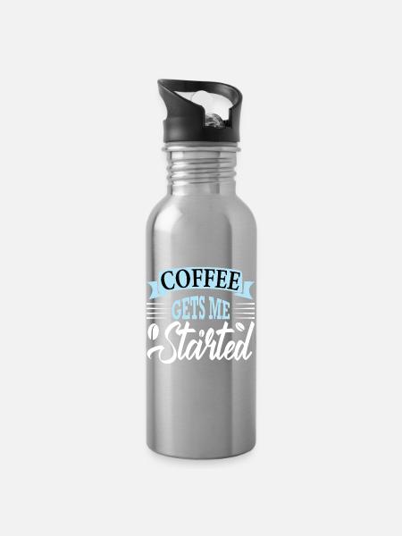 coffee gets me started - Trinkflasche mit integriertem Trinkhalm - Lightsilver