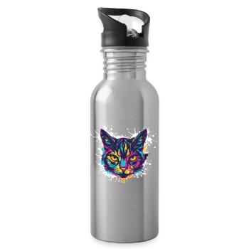 Katze Splatter Farbkleckse - Trinkflasche mit integriertem Trinkhalm - Lightsilver - Rechts