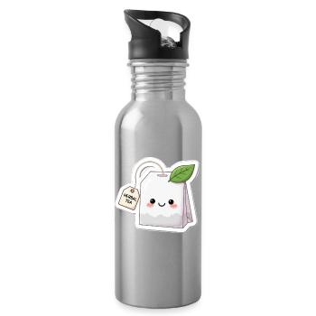 Kawaii Kräutertee Beutel Illustration - Trinkflasche mit integriertem Trinkhalm - Lightsilver - Rechts