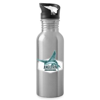 Anglerin USA Design Fliegender Fisch - Trinkflasche mit integriertem Trinkhalm - Lightsilver - Rechts