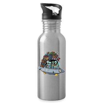 Außerirdische Urlaubsreise im UFO - Trinkflasche mit integriertem Trinkhalm - Lightsilver - Rechts