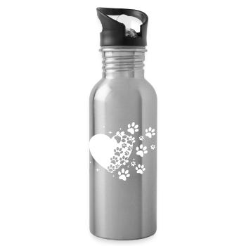 Pfotenabdruck Herz Sternenstaub - Trinkflasche mit integriertem Trinkhalm - Lightsilver - Rechts