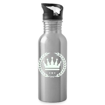 Crown Foliage Emblem Design - Water bottle with straw - silver - Right