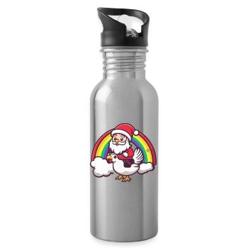 Huhn Weihnachtsmann Weihnachten - Trinkflasche mit integriertem Trinkhalm - Lightsilver - Rechts