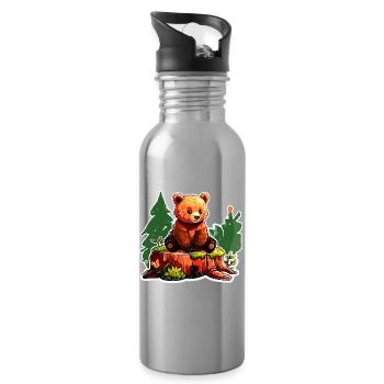 Ein kleiner Bär hockt auf einem Baumstumpf - Trinkflasche mit integriertem Trinkhalm - Lightsilver - Rechts