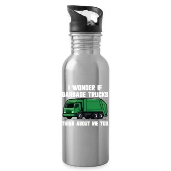 Je me demande si les camions à ordures pensent à moi - Gourde avec paille intégrée - argent clair - Droite
