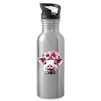 Hibiskuskrone Schwein - Trinkflasche mit integriertem Trinkhalm - Lightsilver - Rechts
