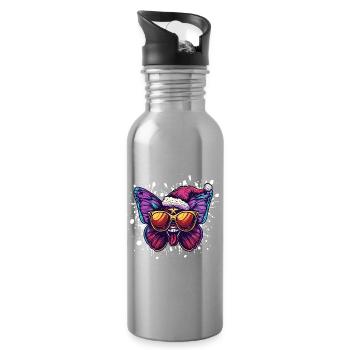 Butterfly Christmas Funny - Water bottle with straw - silver - Right