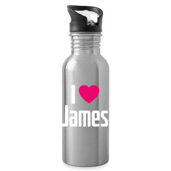 I Love James Pinkes Herz Ich liebe James - Trinkflasche mit integriertem Trinkhalm - Lightsilver - Rechts