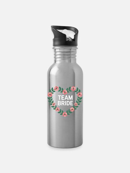 Team Bride Herzblumen - Trinkflasche mit integriertem Trinkhalm - Lightsilver