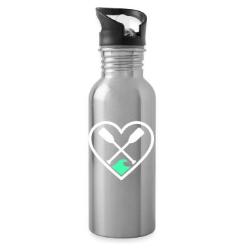 Canoe Kayak Heart Paddles Wave Outdoor Sport - Water bottle with straw - silver - Right