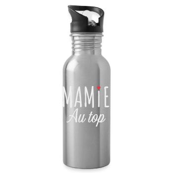 Mamie au Top – Message Touchant et Familial - Gourde avec paille intégrée - argent clair - Droite