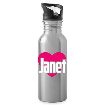 I Love Janet Pink Heart I Love Janet - Water bottle with straw - silver - Right