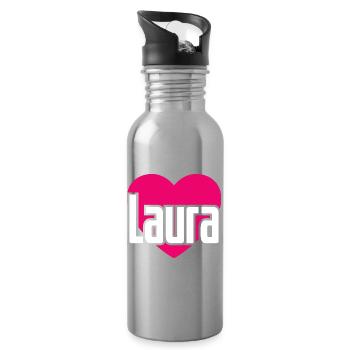 J’aime Laura Coeur rose J’aime Laura - Gourde avec paille intégrée - argent clair - Droite