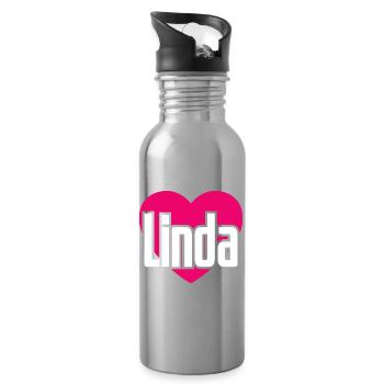 I Love Linda Pinkes Herz Ich liebe Linda - Trinkflasche mit integriertem Trinkhalm - Lightsilver - Rechts