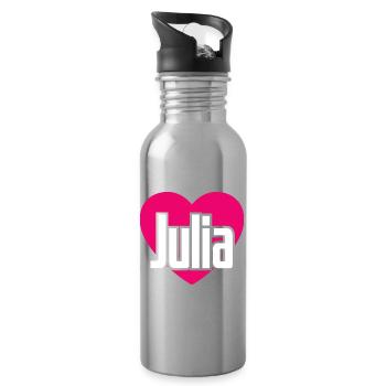 J’aime Julia Coeur rose J’aime Julia - Gourde avec paille intégrée - argent clair - Droite
