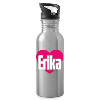 J’aime Erika Coeur Rose J’aime Erika - Gourde avec paille intégrée - argent clair - Droite