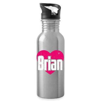I Love Brian Pink Heart I Love Brian - Water bottle with straw - silver - Right