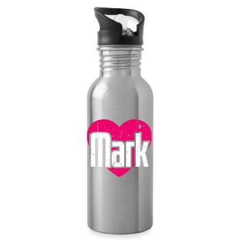 I Love Mark Pinkes Herz Ich liebe Mark - Trinkflasche mit integriertem Trinkhalm - Lightsilver - Rechts