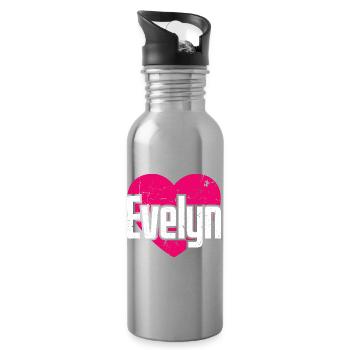 I Love Evelyn Pinkes Herz Ich liebe Evelyn - Trinkflasche mit integriertem Trinkhalm - Lightsilver - Rechts