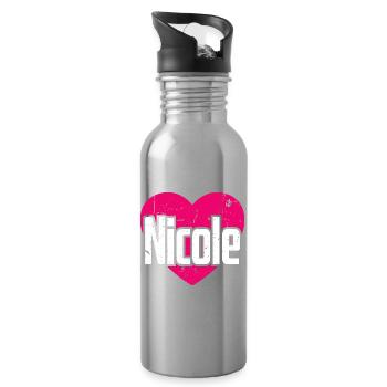 I Love Nicole Pink Heart I Love Nicole - Water bottle with straw - silver - Right