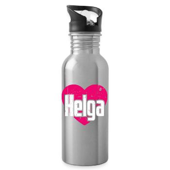 I Love Helga Pinkes Herz Ich liebe Helga - Trinkflasche mit integriertem Trinkhalm - Lightsilver - Rechts