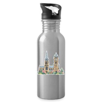 Leicester Skyline Clock Tower Cathedral Sticker - Water bottle with straw - silver - Right