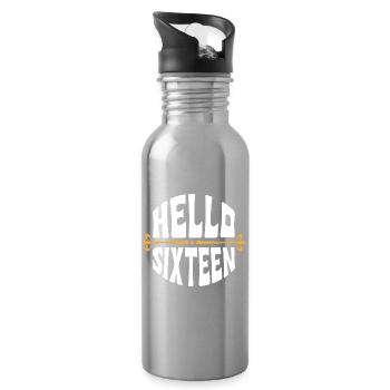 Hello Sixteen Vintage Birthday Tee - Water bottle with straw - silver - Right