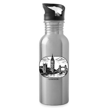 London Linienstil: Big Ben und Tower Bridge - Trinkflasche mit integriertem Trinkhalm - Lightsilver - Rechts