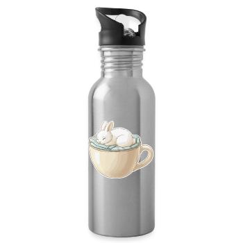 Sleeping rabbit in a cup - Water bottle with straw - silver - Right